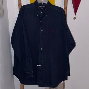 Ralph Lauren Navy Long-Sleeve Button-Down Shirt with Red Pony